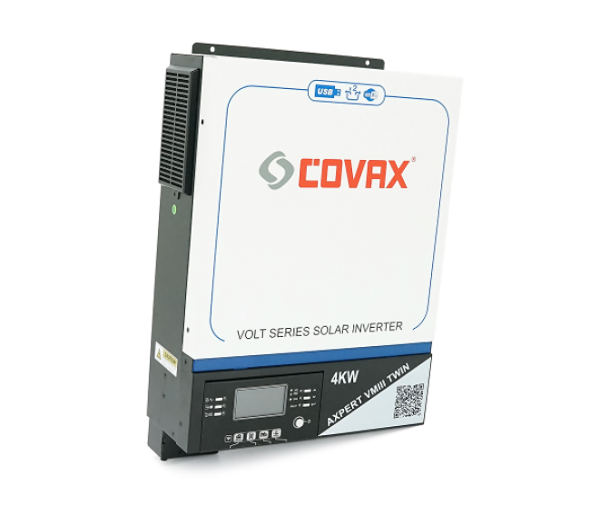 Гибридный инвертор AXPERT VM III TWIN 4KW WIFI COVAX , 4000VA4000W, 24V, ток заряда 0-60A, 170-280V, MPPT (120А, 60-450 Vdc), 115*300*435mm. 9kg