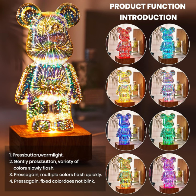 Нічник 3D Bearbrick Ведмедик KX197 8 кольорів, RGB+Warm Light