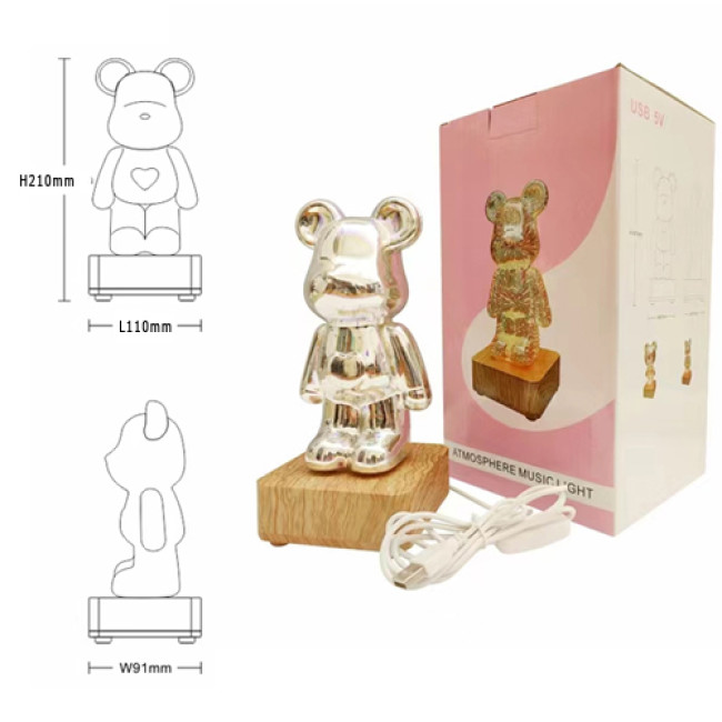 Нічник 3D Bearbrick Ведмедик KX197 8 кольорів, RGB+Warm Light